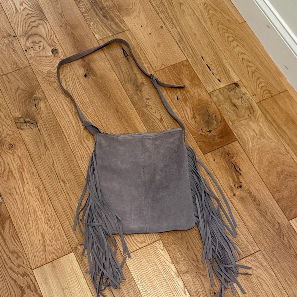 Urban Outfitters Ecote Suede Gray Crossbody Bag with Fringe